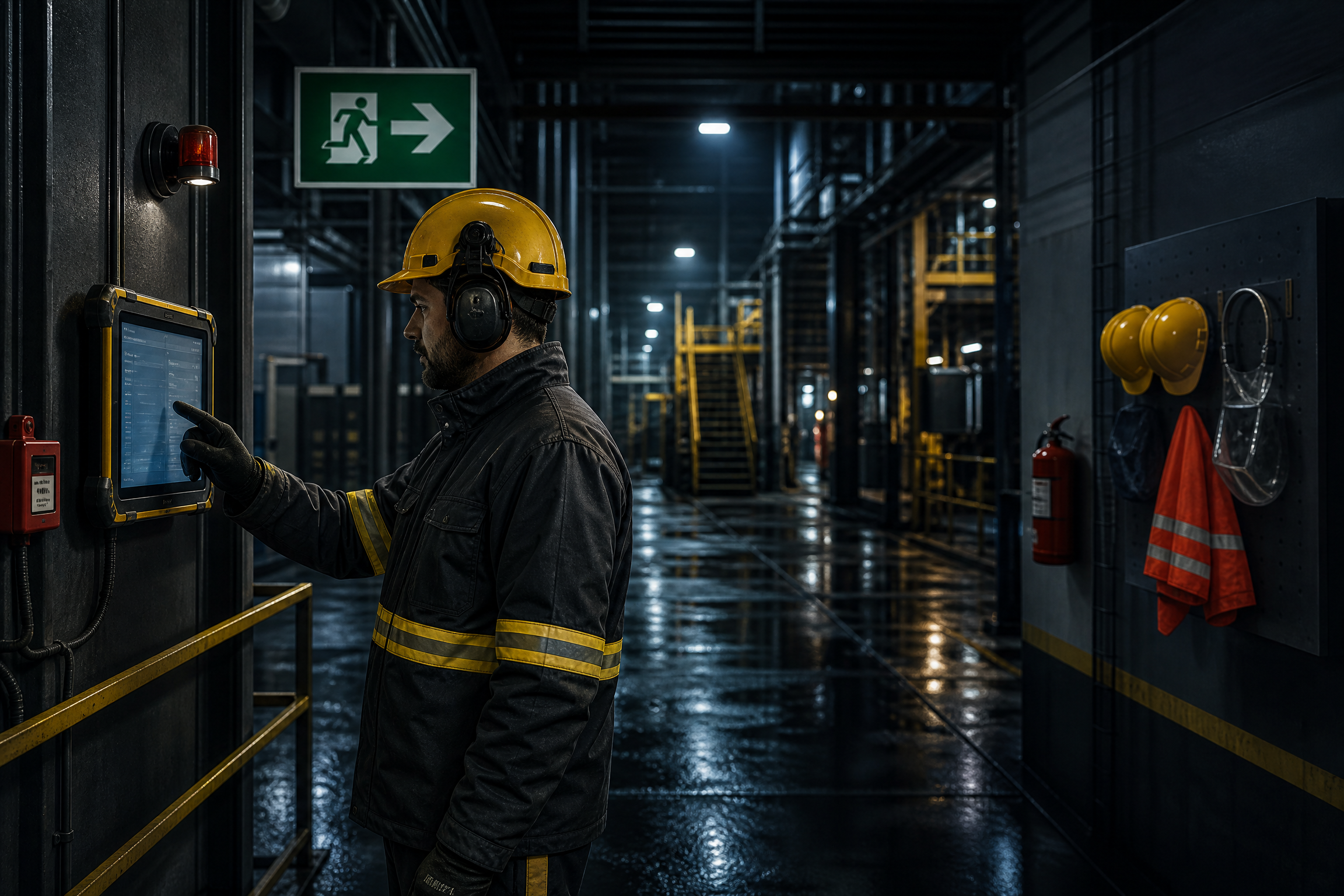 Profissional realizando inspeção de segurança em ambiente industrial